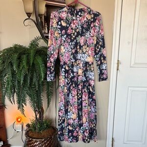 Vintage Clues Collections Colorful Floral Long Sleeve Maxi Dress Anthropologie